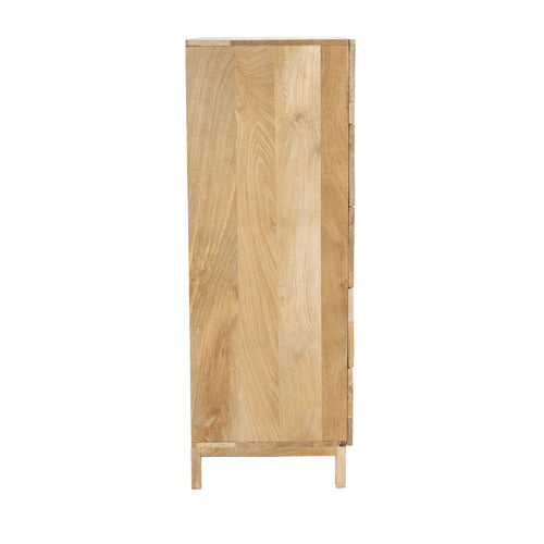 NATURAL ANYA MANGO WOOD & RATTAN 5 DRAWER CHEST