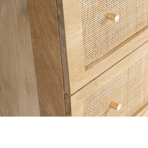 NATURAL ANYA MANGO WOOD & RATTAN 5 DRAWER CHEST