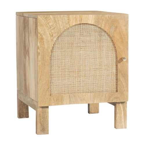 NATURAL ANYA MANGO WOOD & RATTAN BEDSIDE TABLE