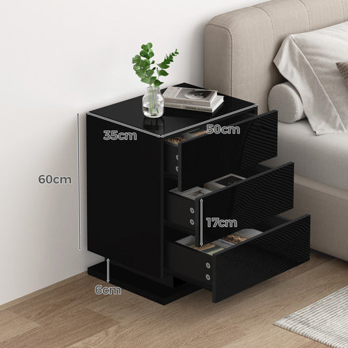 HOXTON ROOM NIGEL 3 DRAWER BEDSIDE TABLE WITH LED LIGHT
