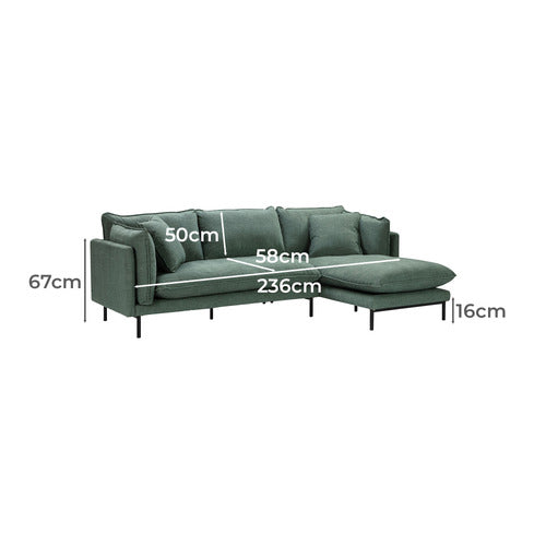 OCEAN GREEN BELLAMY 3 SEATER SOFA WITH CHAISE