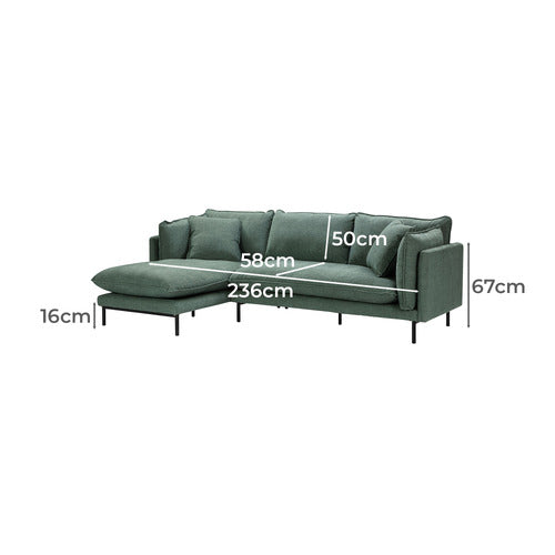 OCEAN GREEN BELLAMY 3 SEATER SOFA WITH CHAISE
