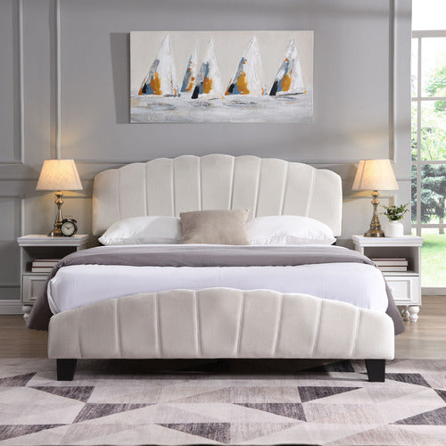 EVIE HOME BEIGE ALDGATE VELVET BED