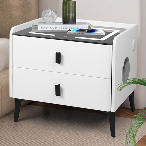 OAKLEIGH HOME OVETTE 2 DRAWER LED BEDSIDE TABLE WITH CHARGING STATION
