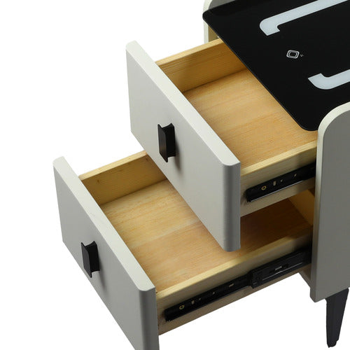 OAKLEIGH HOME OVETTE 2 DRAWER LED BEDSIDE TABLE WITH CHARGING STATION