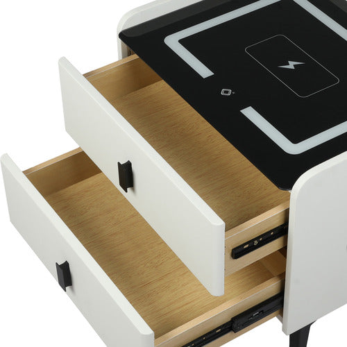 OAKLEIGH HOME OVETTE 2 DRAWER LED BEDSIDE TABLE WITH CHARGING STATION
