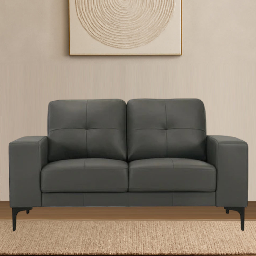 PELOSI LEATHER 2 SEATER SOFA DARK GREY
