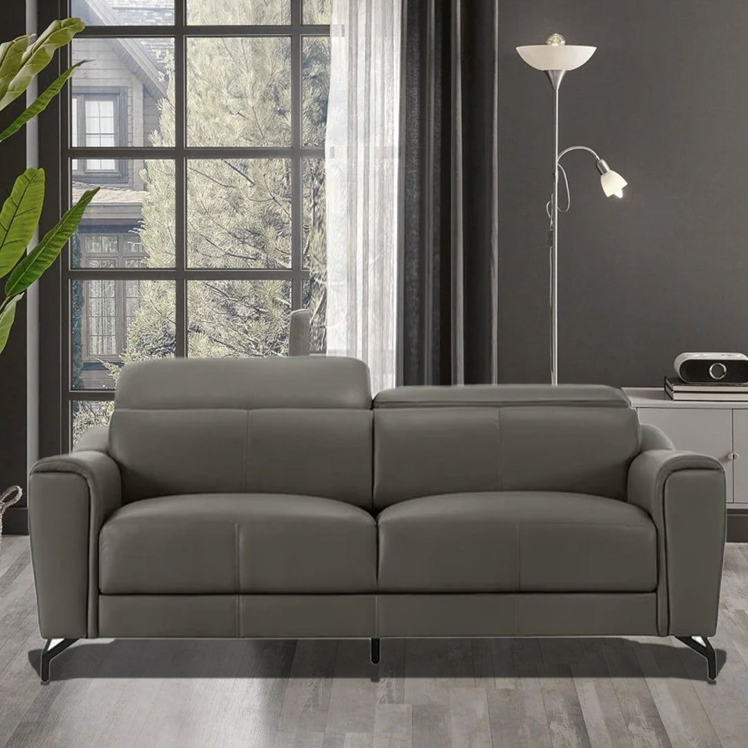 PELOSI LEATHER 3 SEATER SOFA DARK GREY