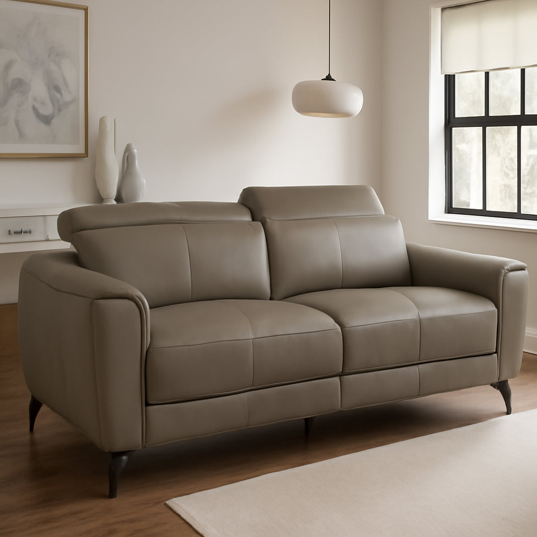 PELOSI LEATHER 3 SEATER SOFA MID GREY