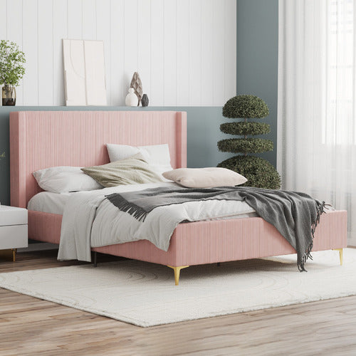 RAWSON & CO PINK SOULIN CORDUROY PLATFORM BED