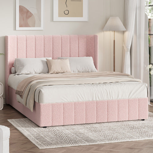 LIVING FUSION PINK MEIER BOUCLE GAS LIFT STORAGE BED