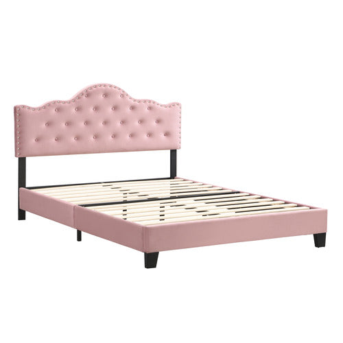 EVIE HOME PINK HOLT BUTTON-TUFTED VELVET BED FRAME