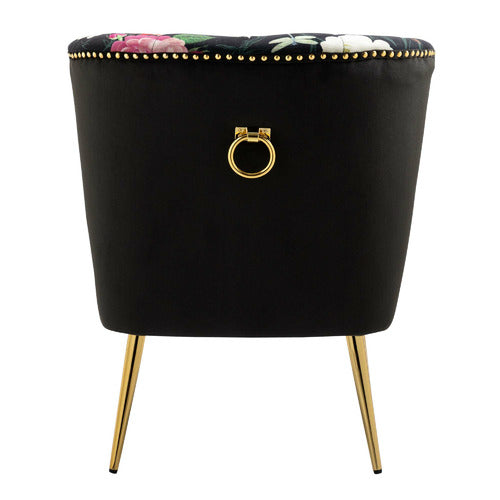 SHIRLEY LANE FURNITURE PINK ROSE & BUTTERFLY ON BLACK VELVET ACCENT CHAIR