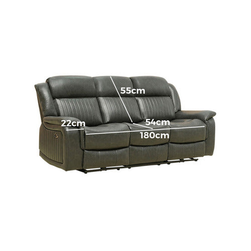 BY DESIGNS POWELL 3 SEATER FAUX LEATHER RECLINER SOFA