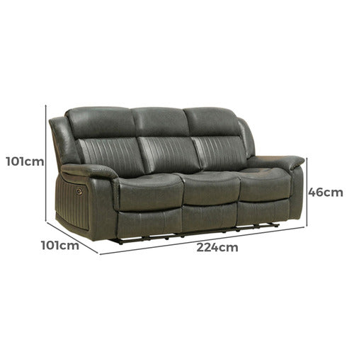 BY DESIGNS POWELL 3 SEATER FAUX LEATHER RECLINER SOFA