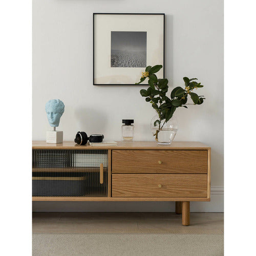 MODERN COLLECTIVE 150CM PRESTON OAK WOOD & GLASS TV UNIT