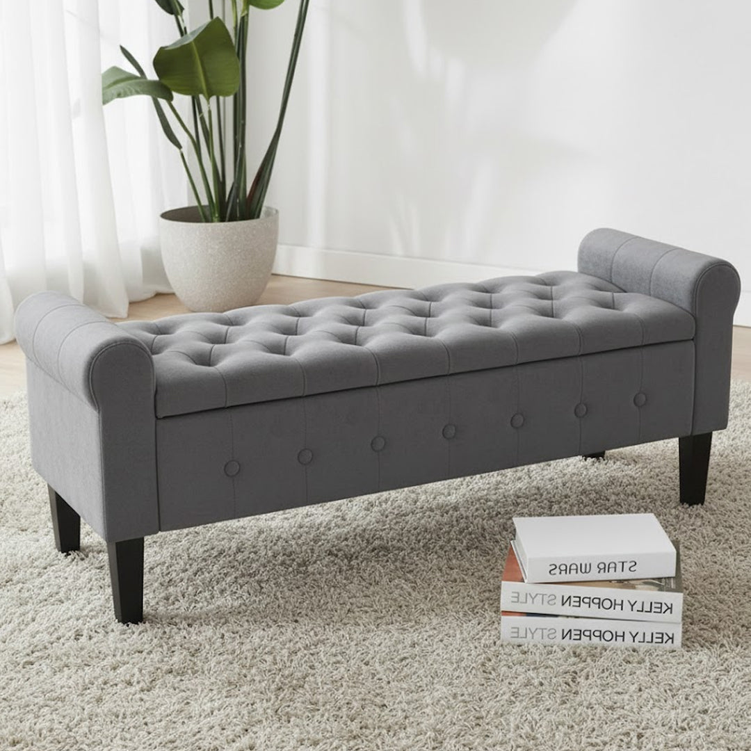 REIGN GREY UPHOLSTERED STORAGE BENCH GREY