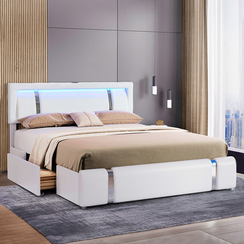OAKLEIGH HOME RALEIGH FAUX LEATHER BED WITH LED & CHARGING STATION