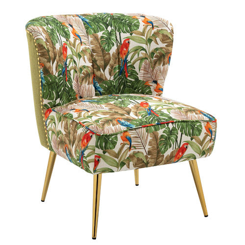 SHIRLEY LANE FURNITURE RED PARROT ON GREEN TROPICAL FOREST ACCENT CHAIR