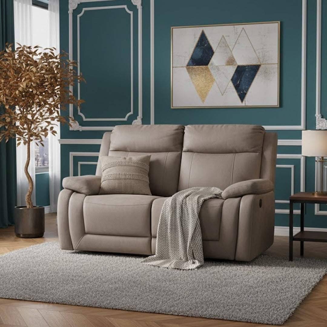 SAN MARCO FABRIC 2 SEATER SOFA WITH ELECTRIC RECLINERS STONE