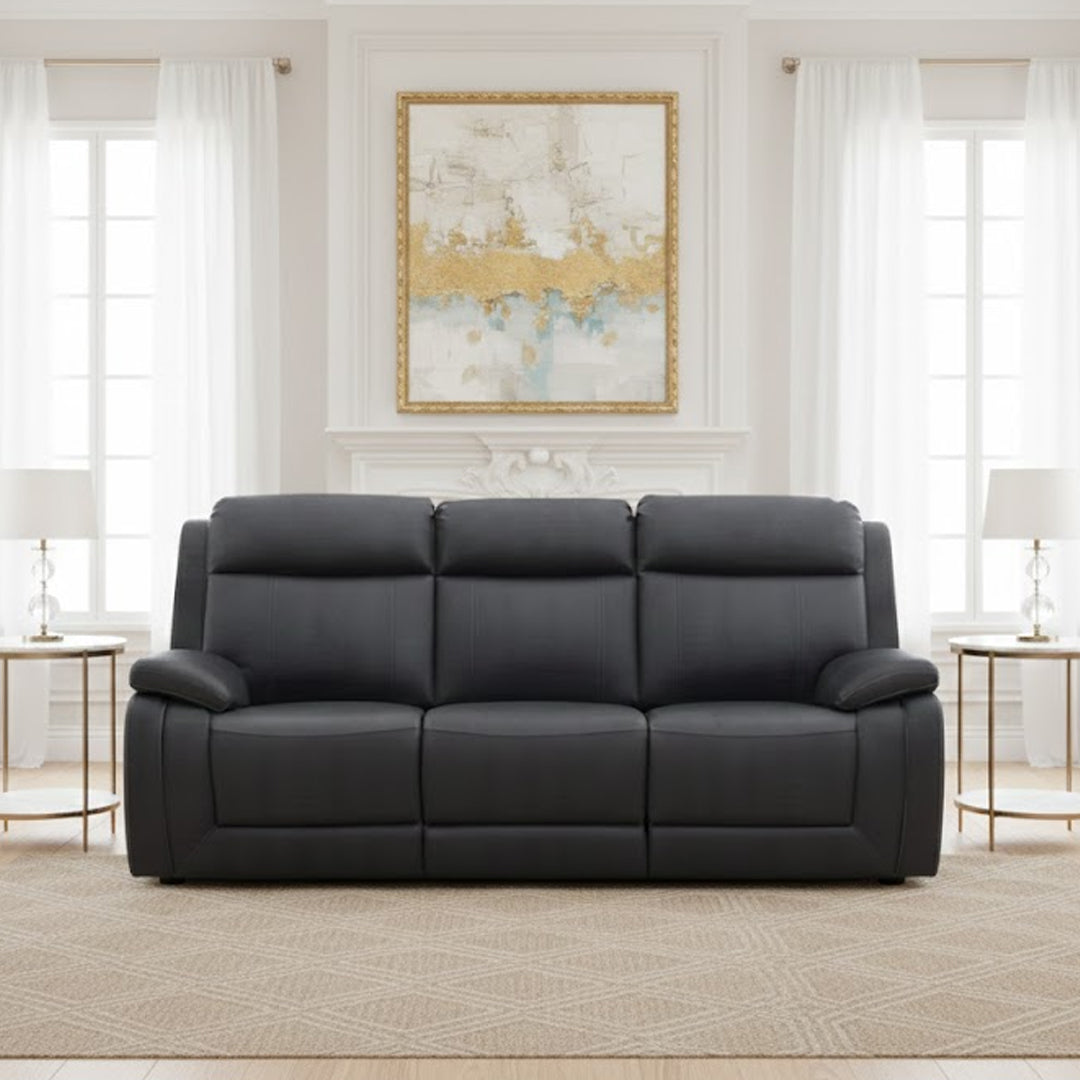 SAN MARCO FABRIC 3 SEATER SOFA WITH 2 INBUILT RECLINERS BLACK