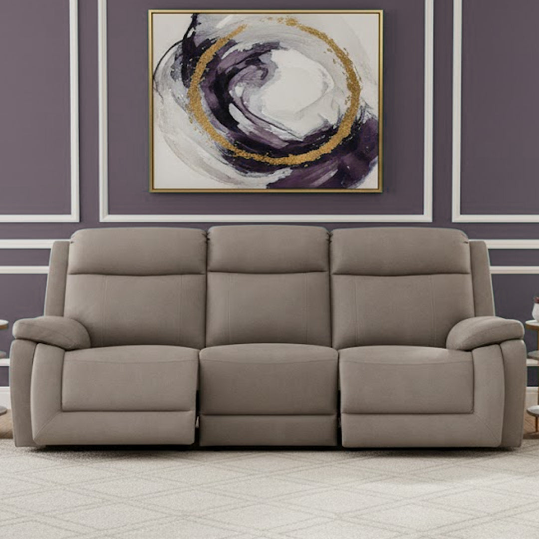 SAN MARCO FABRIC 3 SEATER SOFA WITH 2 INBUILT RECLINERS STONE
