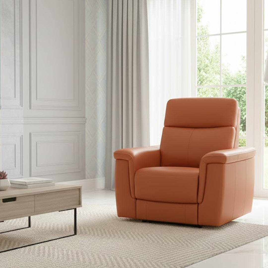 SERGIO LEATHER ELECTRIC RECLINER MID TAN
