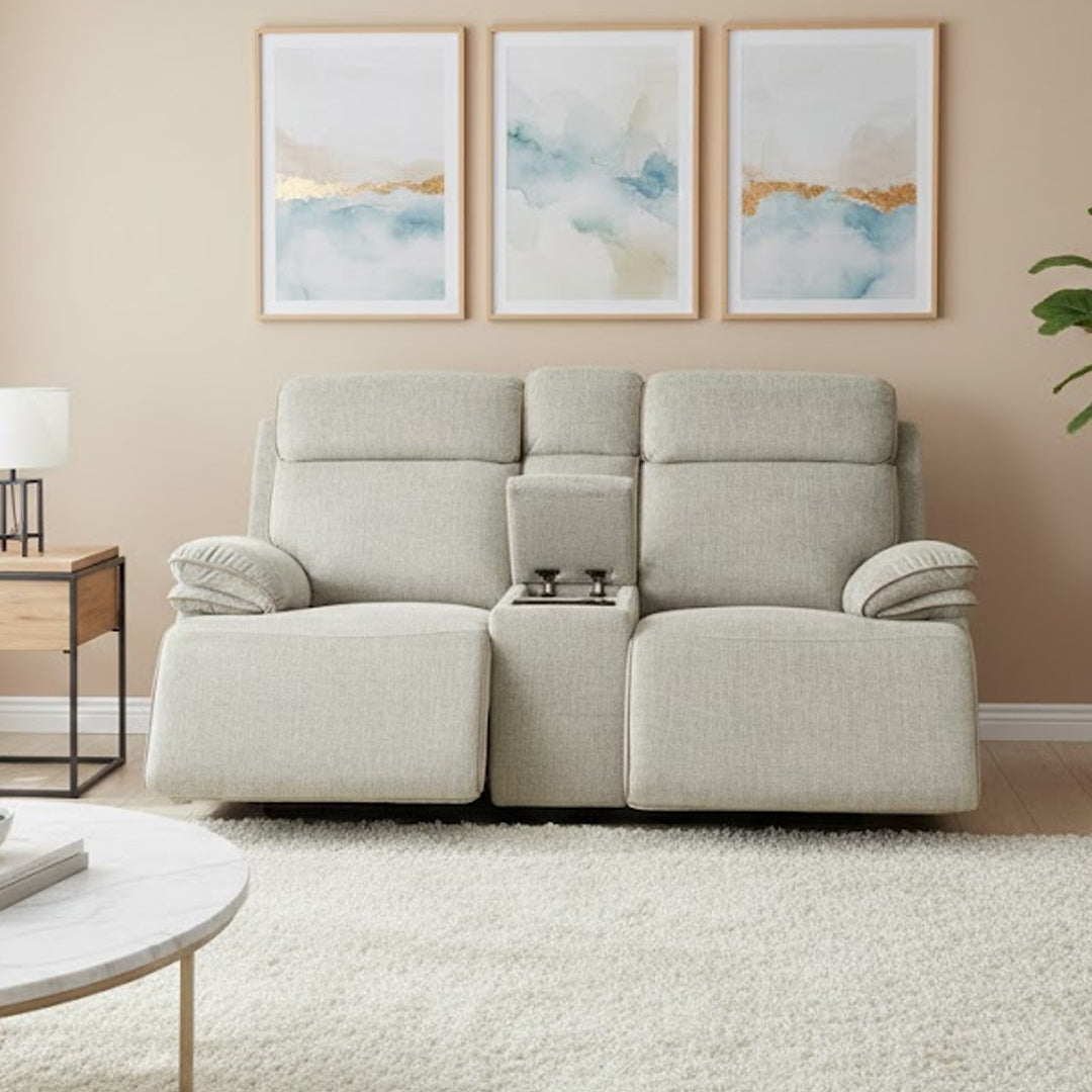 SEYMOUR FABRIC 2 SEATER ELECTRIC RECLINER LIGHT GREY