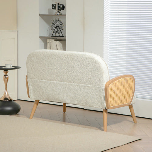 EVIE HOME SHAAN 2 SEATER BOUCLE & RUBBERWOOD SOFA