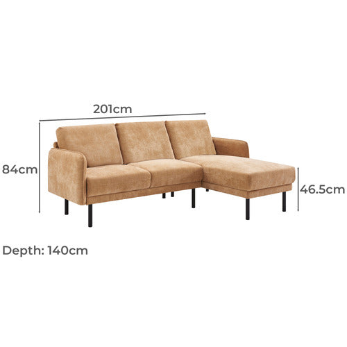 CORE LIVING SKADI 3 SEATER UPHOLSTERED SOFA WITH RIGHT CHAISE