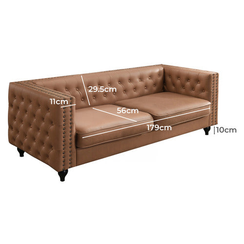 BY DESIGNS STANLEY 3 SEATER FAUX LEATHER SOFA