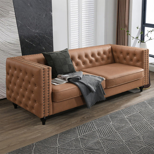 BY DESIGNS STANLEY 3 SEATER FAUX LEATHER SOFA