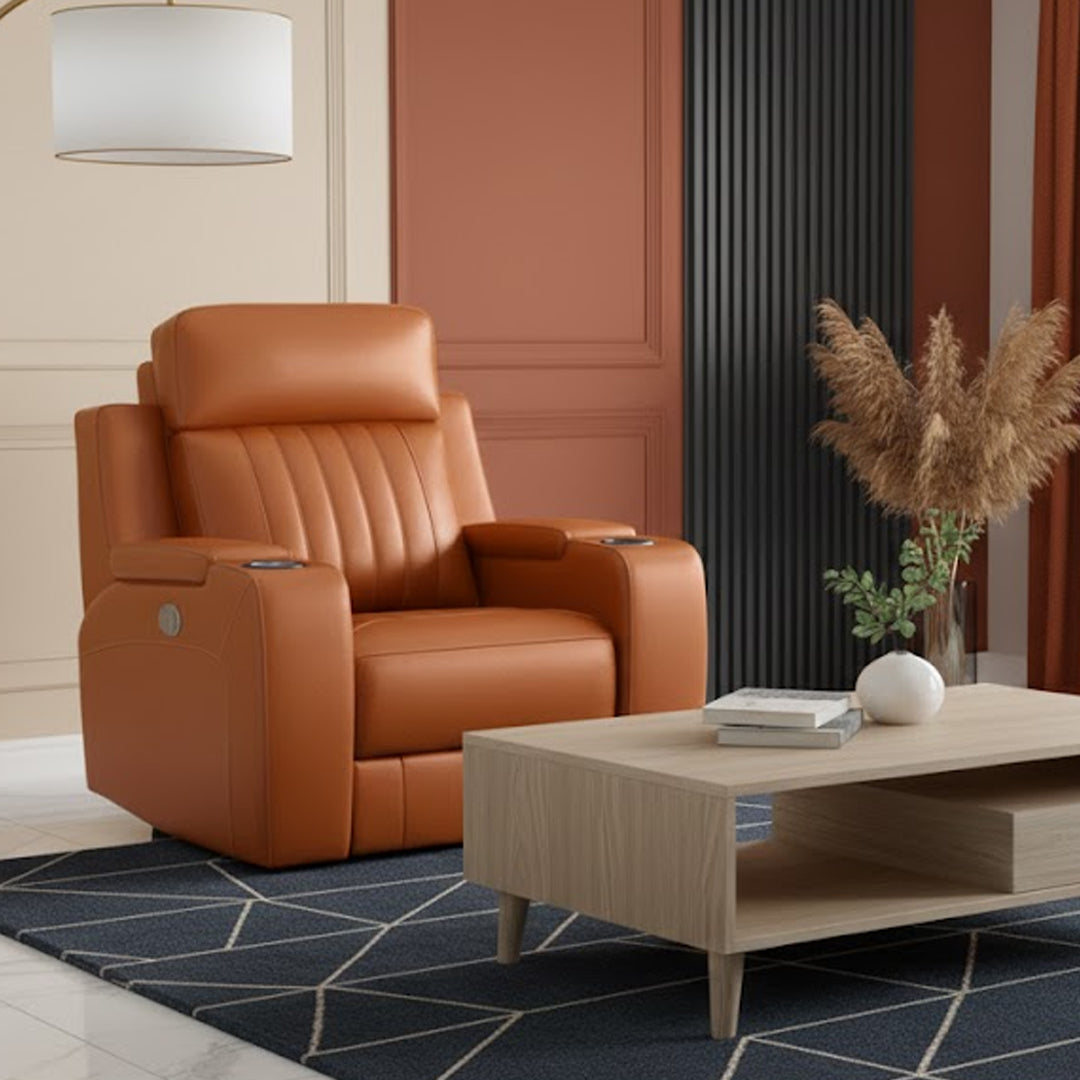 THANE LEATHER ELECTRIC RECLINER MID TAN