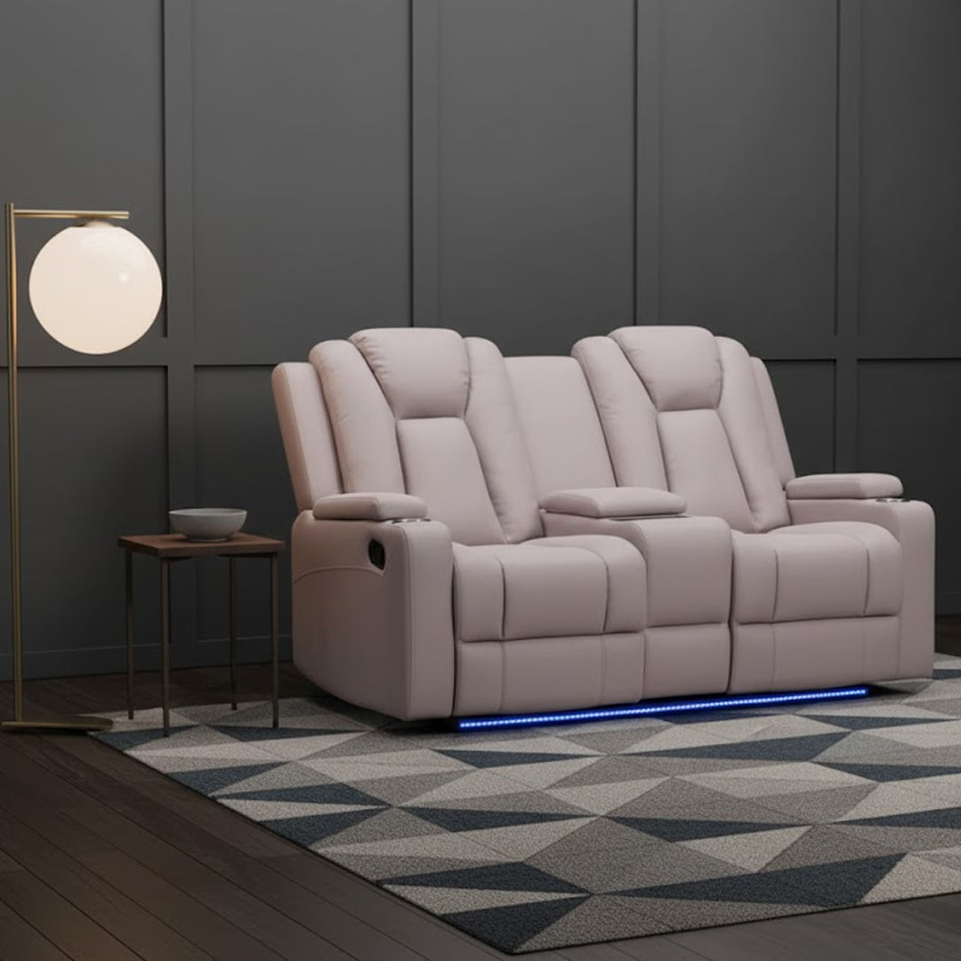 TRAVIS FABRIC 2 SEATER WITH RECLINERS AND CONSOLE LIGHT GREY