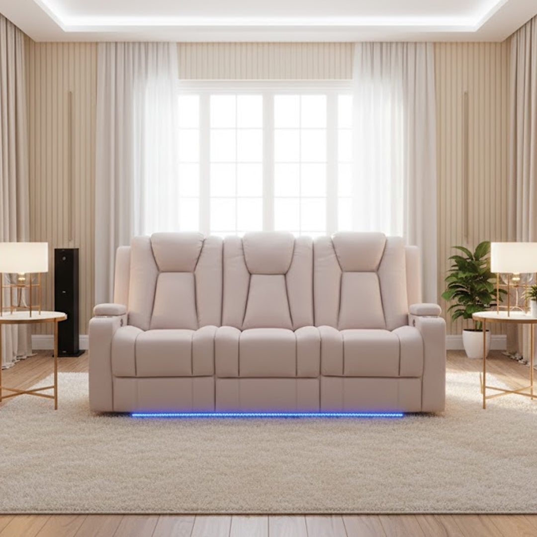 TRAVIS FABRIC 3 SEATER WITH RECLINERS LIGHT GREY