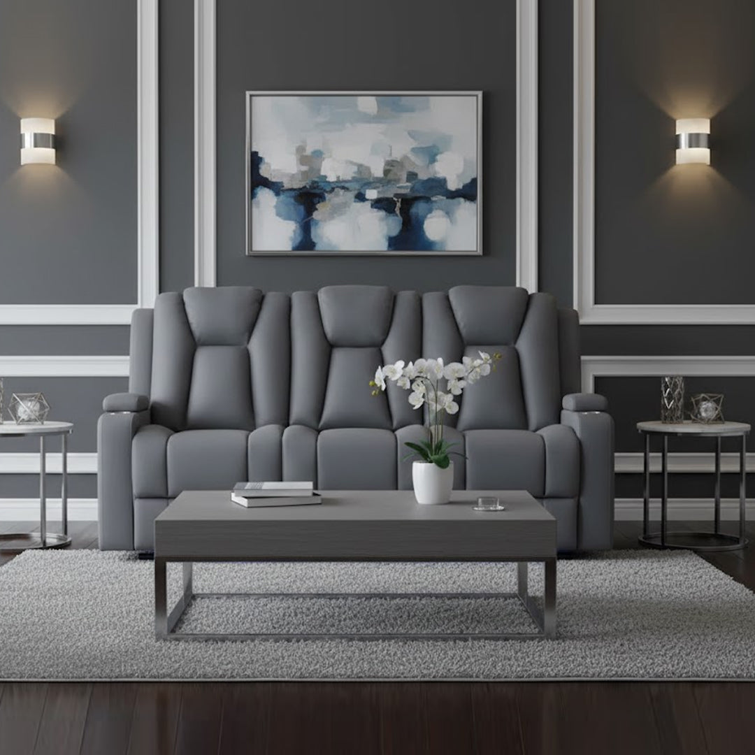 TRAVIS FABRIC 3 SEATER WITH RECLINERS STEEL