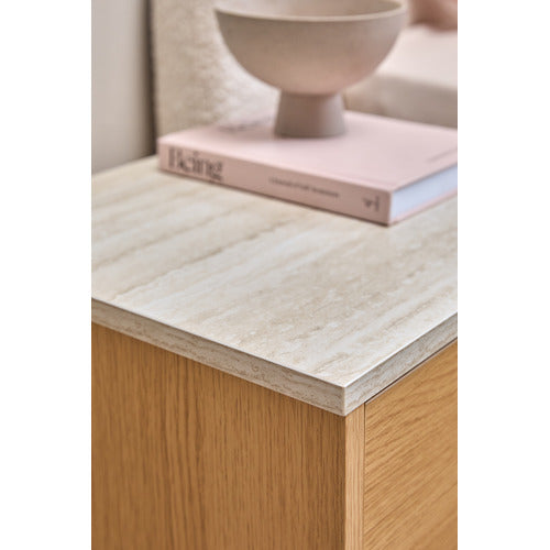 TALIA TRAVERTINE-LOOK BEDSIDE TABLE