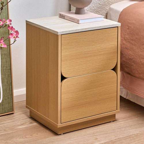 TALIA TRAVERTINE-LOOK BEDSIDE TABLE