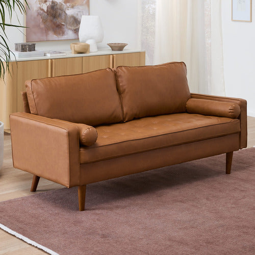 TAN STOCKHOLM FAUX LEATHER SOFA