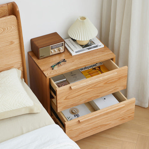 MODERN COLLECTIVE TEVY AMERICAN OAK WOOD BEDSIDE TABLE