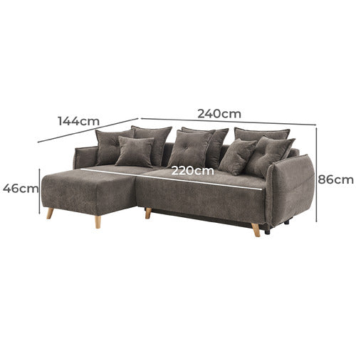CORE LIVING THOMAS 3 SEATER DOUBLE SOFA BED WITH LEFT CHAISE
