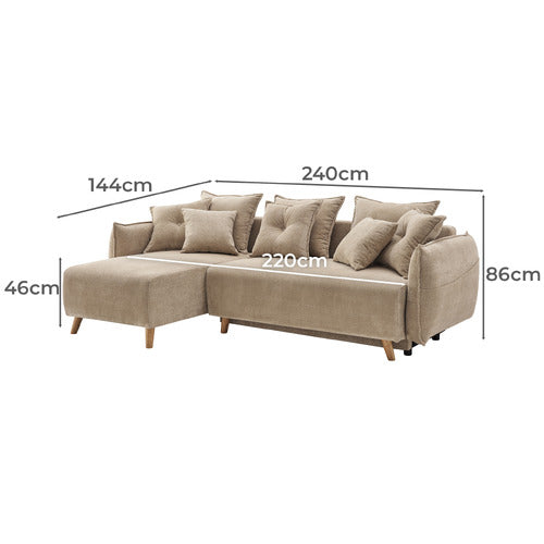 CORE LIVING THOMAS 3 SEATER DOUBLE SOFA BED WITH LEFT CHAISE