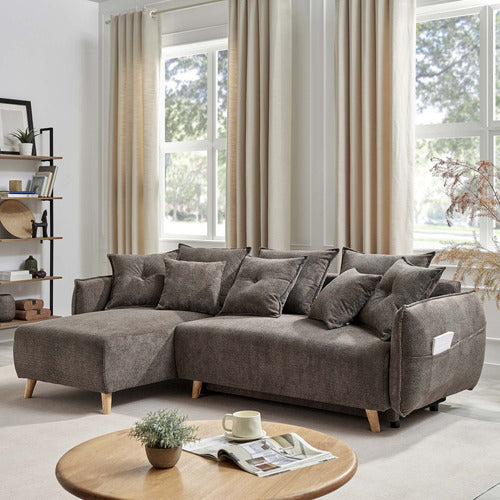 CORE LIVING THOMAS 3 SEATER DOUBLE SOFA BED WITH LEFT CHAISE