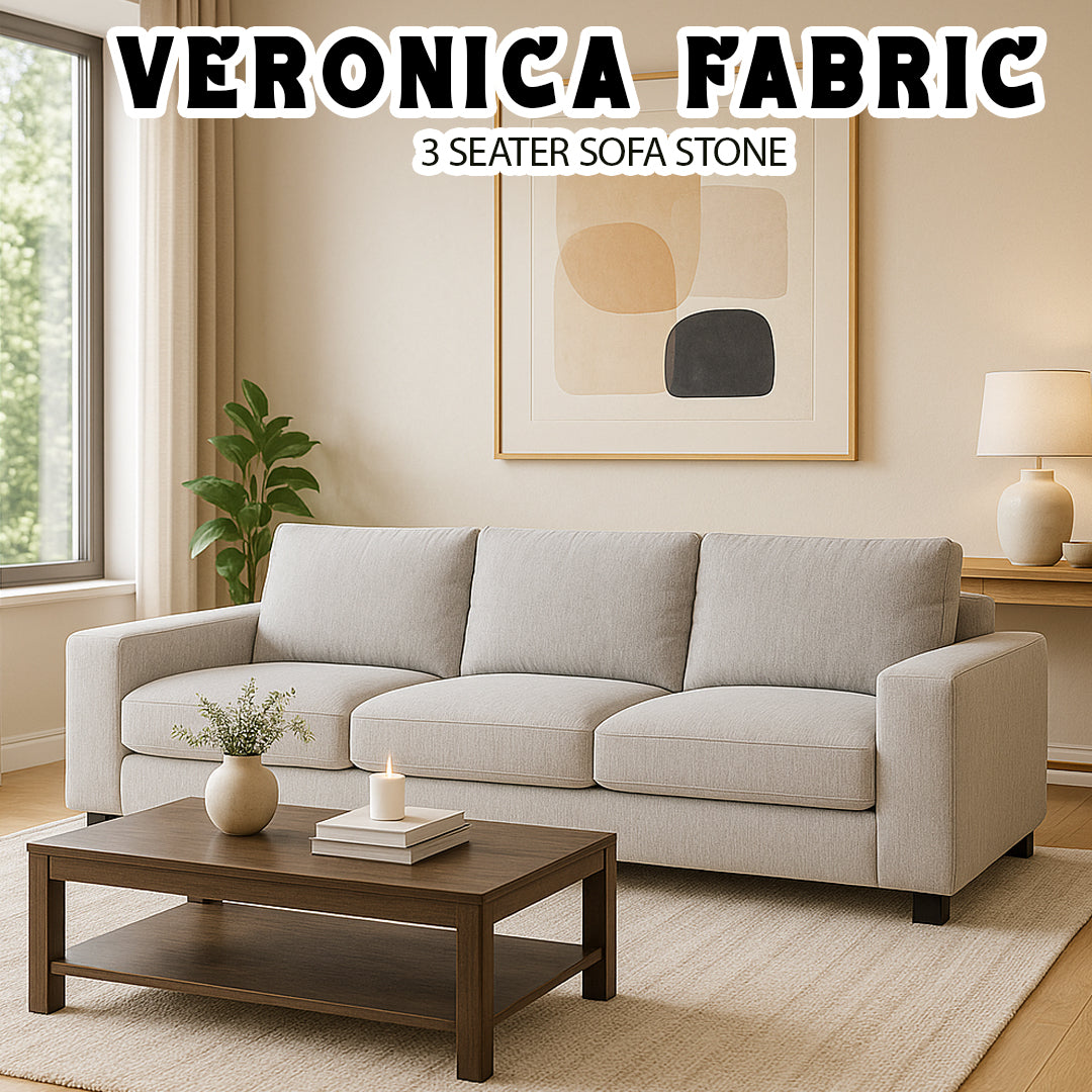VERONICA FABRIC 3 SEATER SOFA STONE