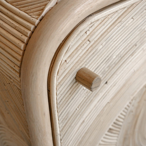 SLH HOUSE VICTORIA PINE WOOD & RATTAN BEDSIDE TABLE