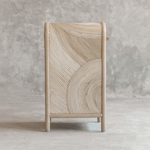 SLH HOUSE VICTORIA PINE WOOD & RATTAN BEDSIDE TABLE