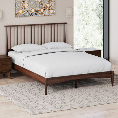 WARM BROWN LIAM PINE WOOD BED QUEEN