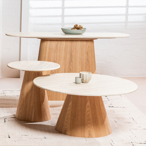 KEYS ROAD DESIGNS WESLEY ROUND TRAVERTINE-LOOK COFFEE TABLE