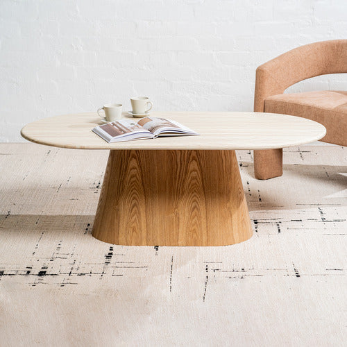 KEYS ROAD DESIGNS WESLEY OVAL TRAVERTINE-LOOK COFFEE TABLE