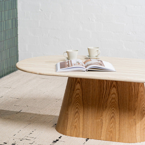KEYS ROAD DESIGNS WESLEY OVAL TRAVERTINE-LOOK COFFEE TABLE